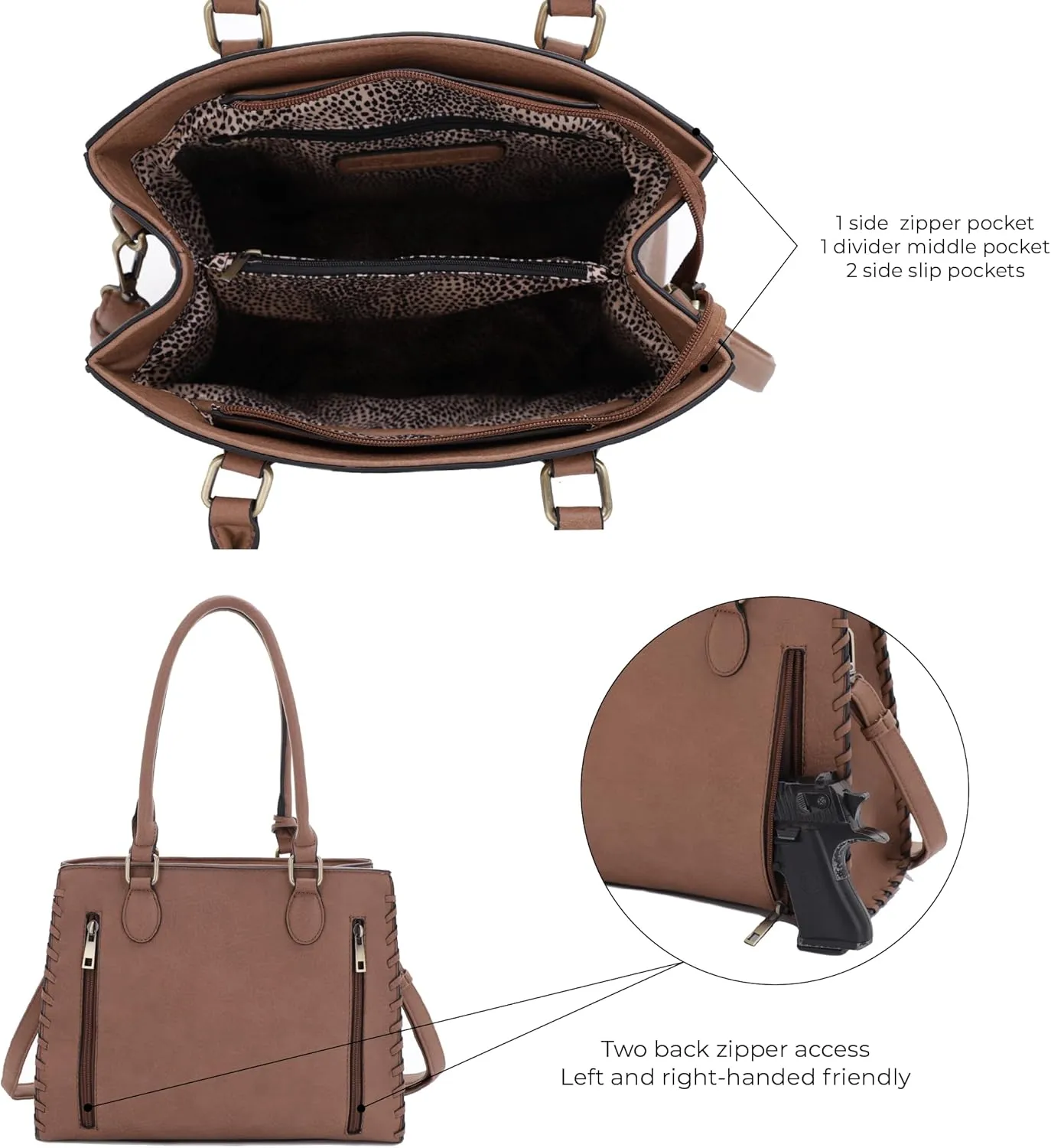 JESSIE & JAMES | Lioness Concealed Carry Satchel Bag with Tassel, Top Handle Purse with Crossbody Shoulder Strap