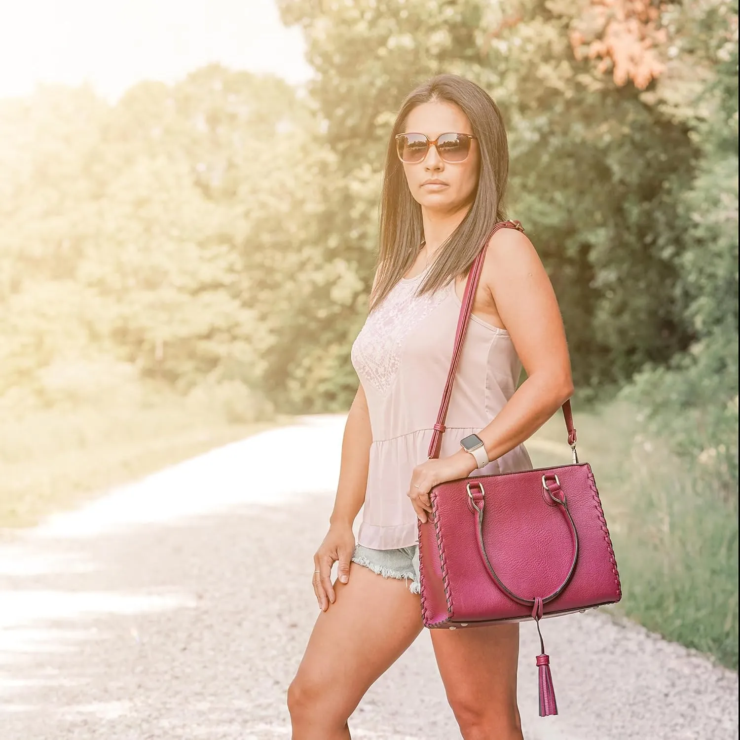 JESSIE & JAMES | Lioness Concealed Carry Satchel Bag with Tassel, Top Handle Purse with Crossbody Shoulder Strap