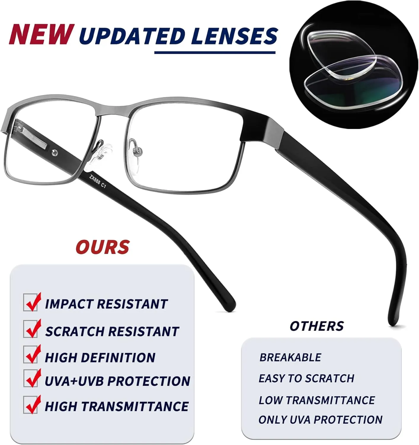 JJWELL 3 Pack Blue Light Blocking Reading Glasses for Men Anti Computer Glare/Eyestrain Spring Hinge Readers with Pouches