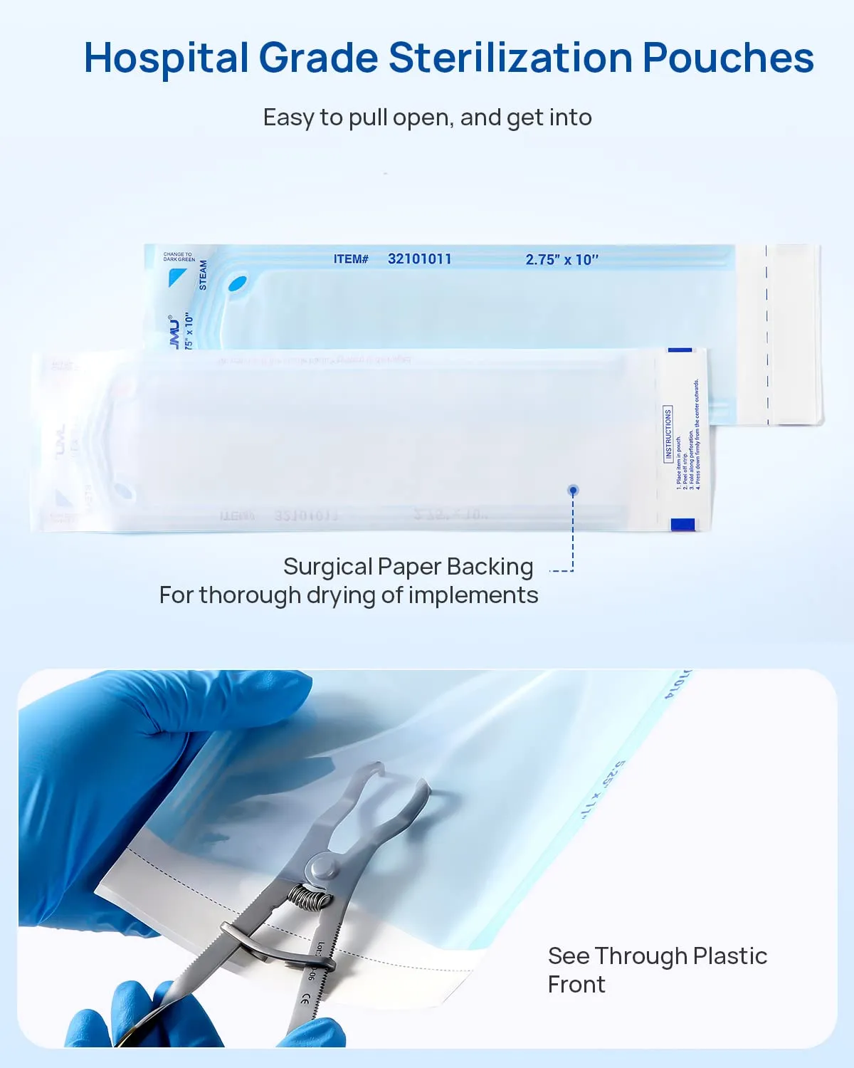 JMU 200 Self Sealing Sterilization Pouches, 5.25" x 11" (5.25x10) Autoclave Bags