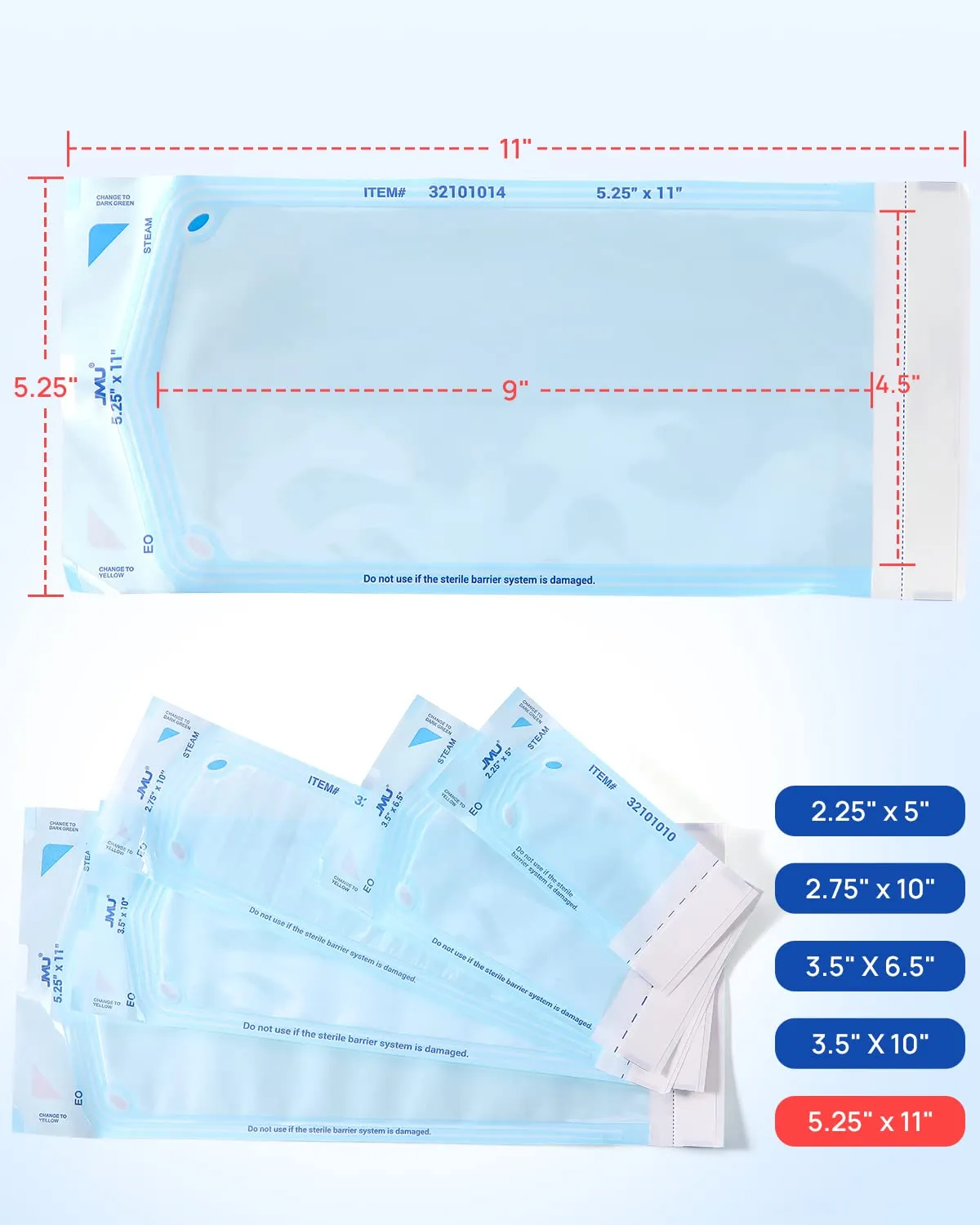 JMU 200 Self Sealing Sterilization Pouches, 5.25" x 11" (5.25x10) Autoclave Bags