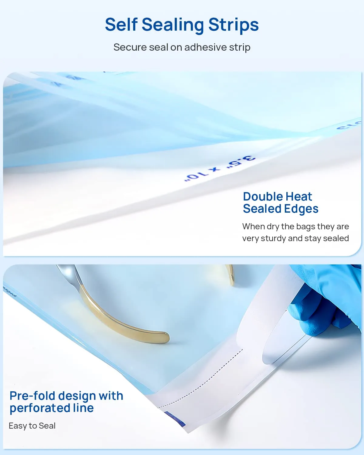 JMU 200 Self Sealing Sterilization Pouches, 5.25" x 11" (5.25x10) Autoclave Bags