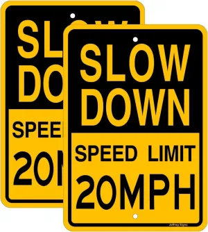 Joffreg Slow Down Speed Limit 20 MPH Sign,17 x12 Inches,Reflective Aluminum (2 Pack)