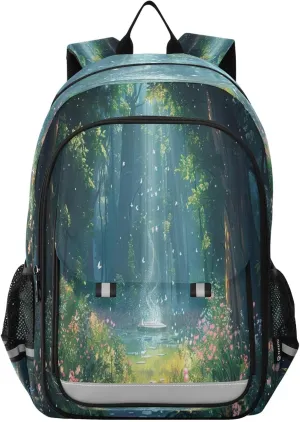 Joisal Fantasy Forest with Trees and Flowers Bookbag for School Girls Waterproof Travel Backpack Kids Ages 6-12