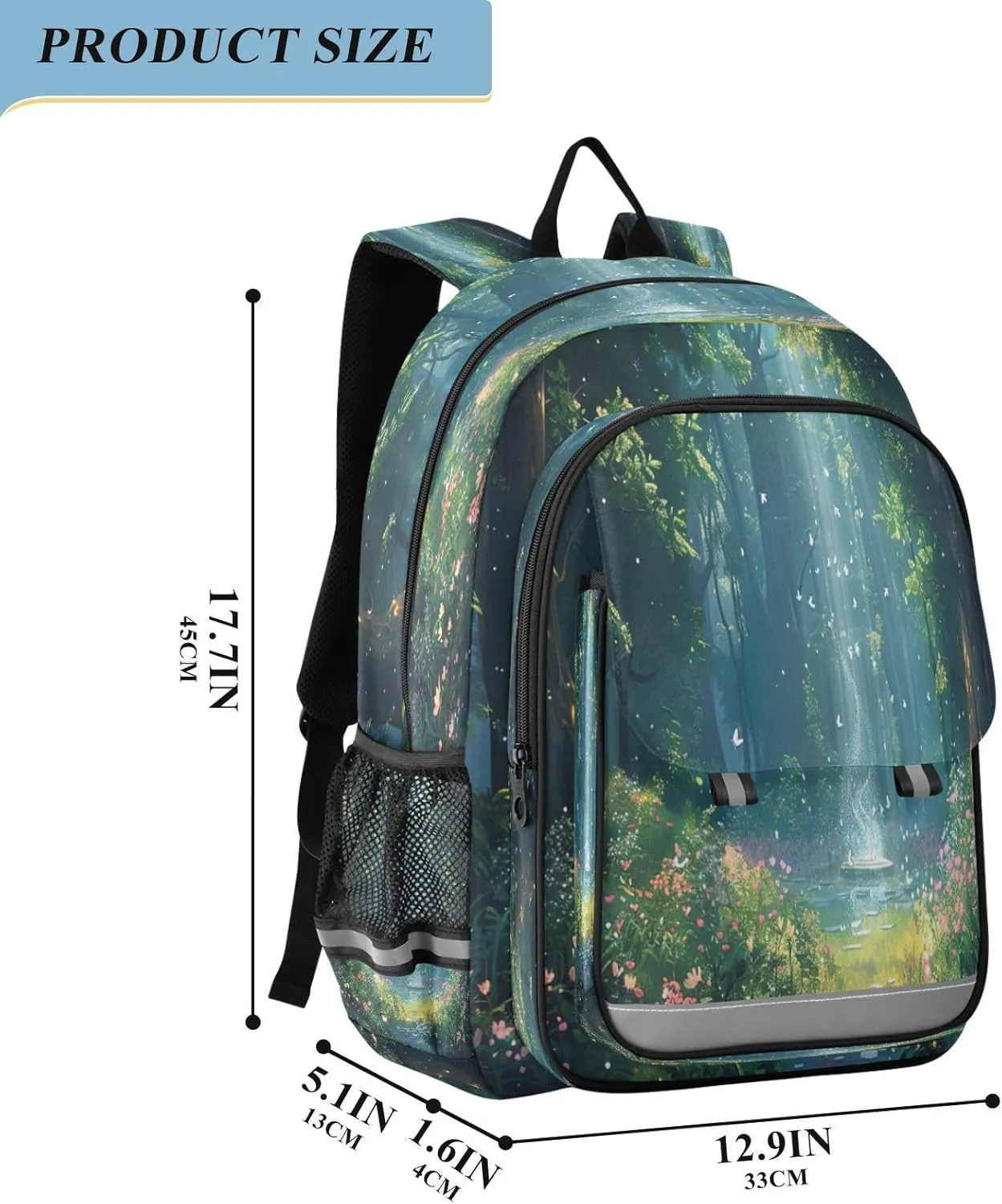 Joisal Fantasy Forest with Trees and Flowers Bookbag for School Girls Waterproof Travel Backpack Kids Ages 6-12