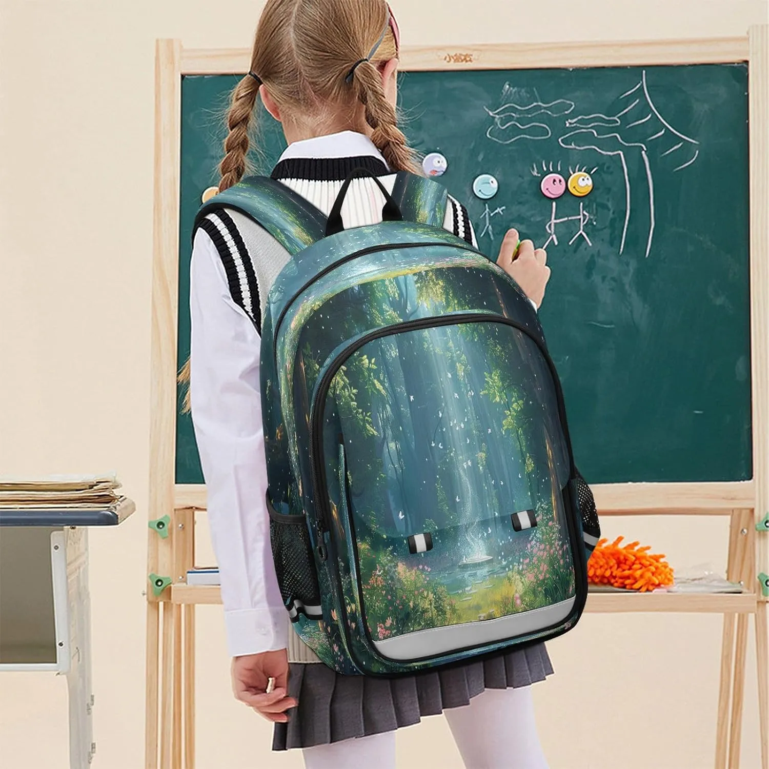 Joisal Fantasy Forest with Trees and Flowers Bookbag for School Girls Waterproof Travel Backpack Kids Ages 6-12
