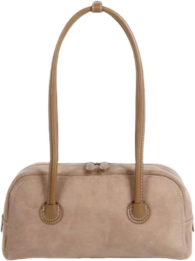 JOLLQUE Suede Shoulder Bag for Women,Vintage Small Top Handle Handbag,Trendy Retro Winter Autumn To Go Purse