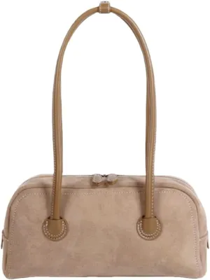 JOLLQUE Suede Shoulder Bag for Women,Vintage Small Top Handle Handbag,Trendy Retro Winter Autumn To Go Purse