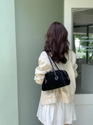 JOLLQUE Suede Shoulder Bag for Women,Vintage Small Top Handle Handbag,Trendy Retro Winter Autumn To Go Purse