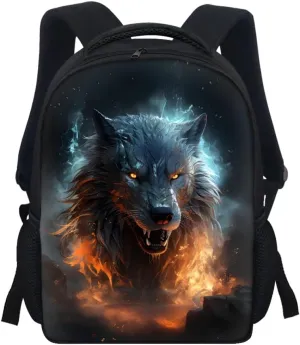 JooMeryer Kids Animal Backpack Cool Wolf Fox Print Shoulder Bag for Boys Girls Teenager Casual Rucksack Schoolbag, 12inch,Anger Wolf