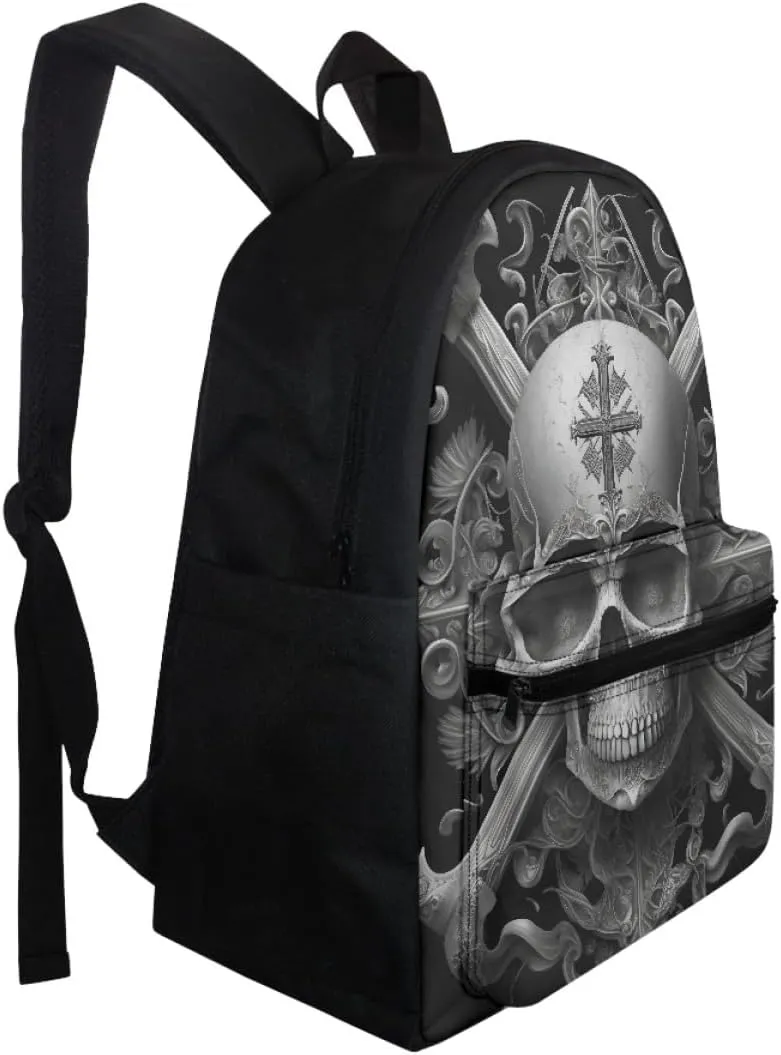 JooMeryer School Bag for Youth Boy Girl 3D Animal Printed Backpack Bookbag Daypack Rucksack with Adjustable Shoulder Strap,Black Skull