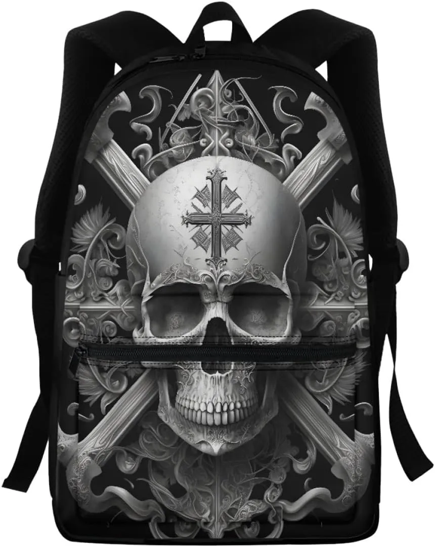 JooMeryer School Bag for Youth Boy Girl 3D Animal Printed Backpack Bookbag Daypack Rucksack with Adjustable Shoulder Strap,Black Skull