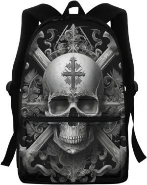 JooMeryer School Bag for Youth Boy Girl 3D Animal Printed Backpack Bookbag Daypack Rucksack with Adjustable Shoulder Strap,Black Skull