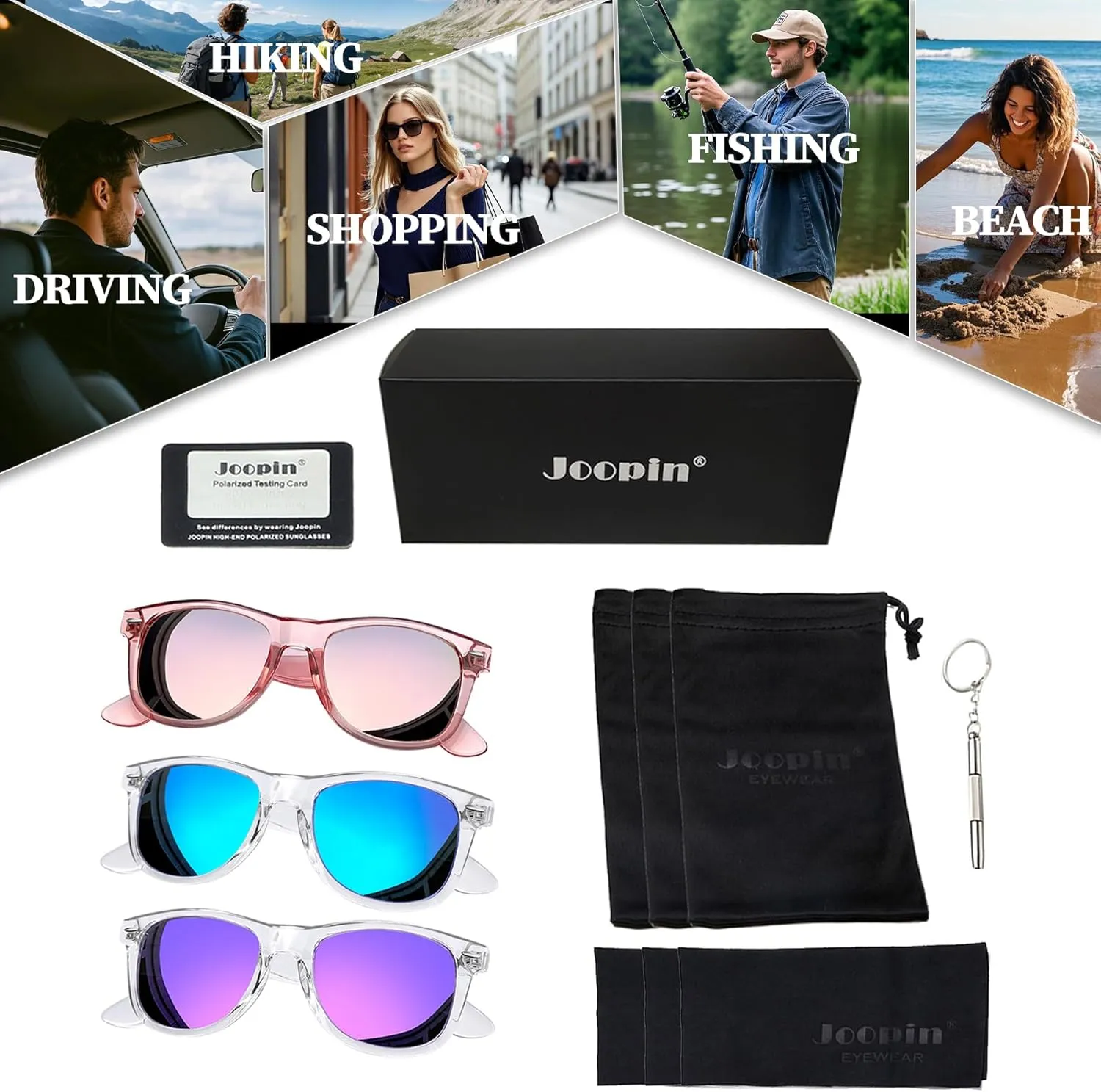 Joopin 3 Pack Square Sunglasses Polarized UV Protection Trendy Sun Glassses Fashion Shades for Women Men