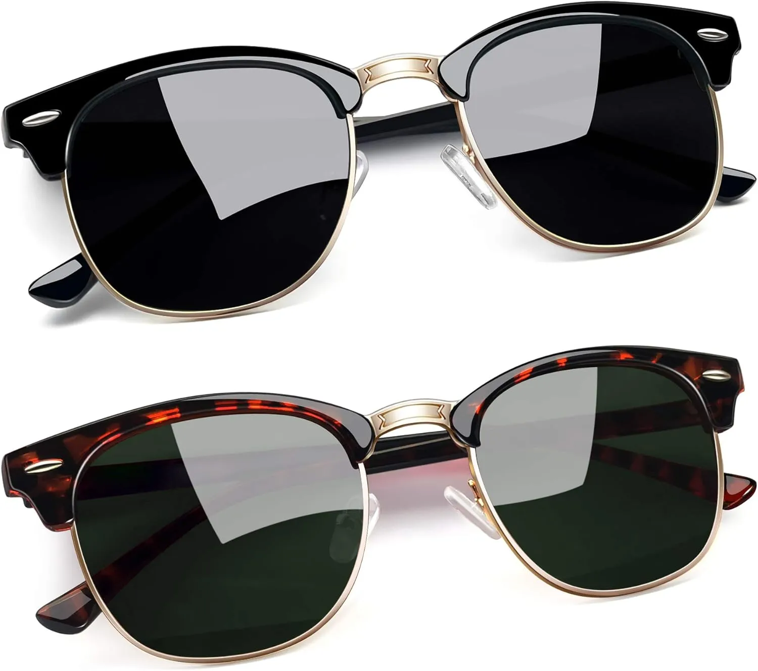 Joopin Vintage Sunglasses Half Frame Sun Glasses Polarized UV Protection Browline Shades for Women Men