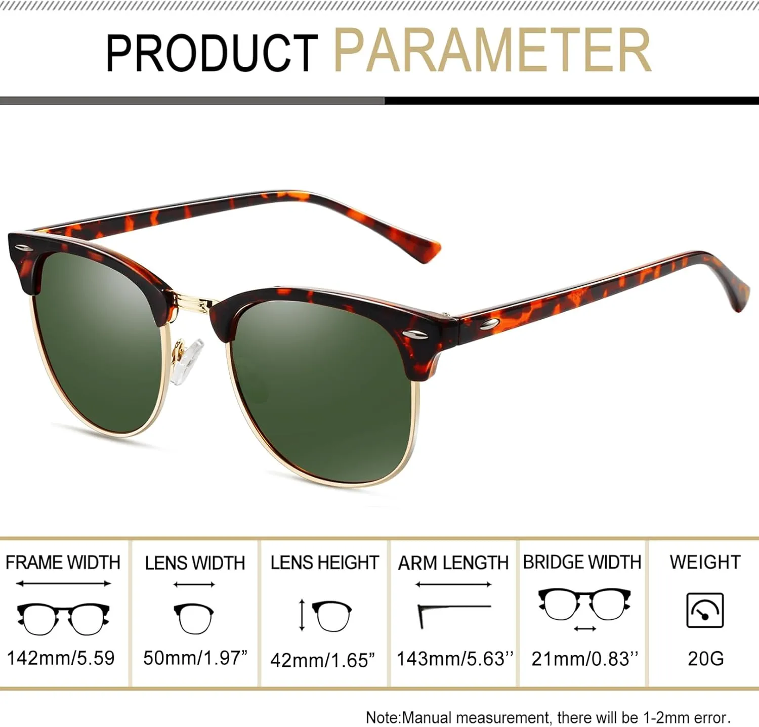 Joopin Vintage Sunglasses Half Frame Sun Glasses Polarized UV Protection Browline Shades for Women Men