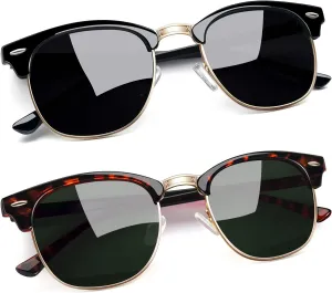 Joopin Vintage Sunglasses Half Frame Sun Glasses Polarized UV Protection Browline Shades for Women Men