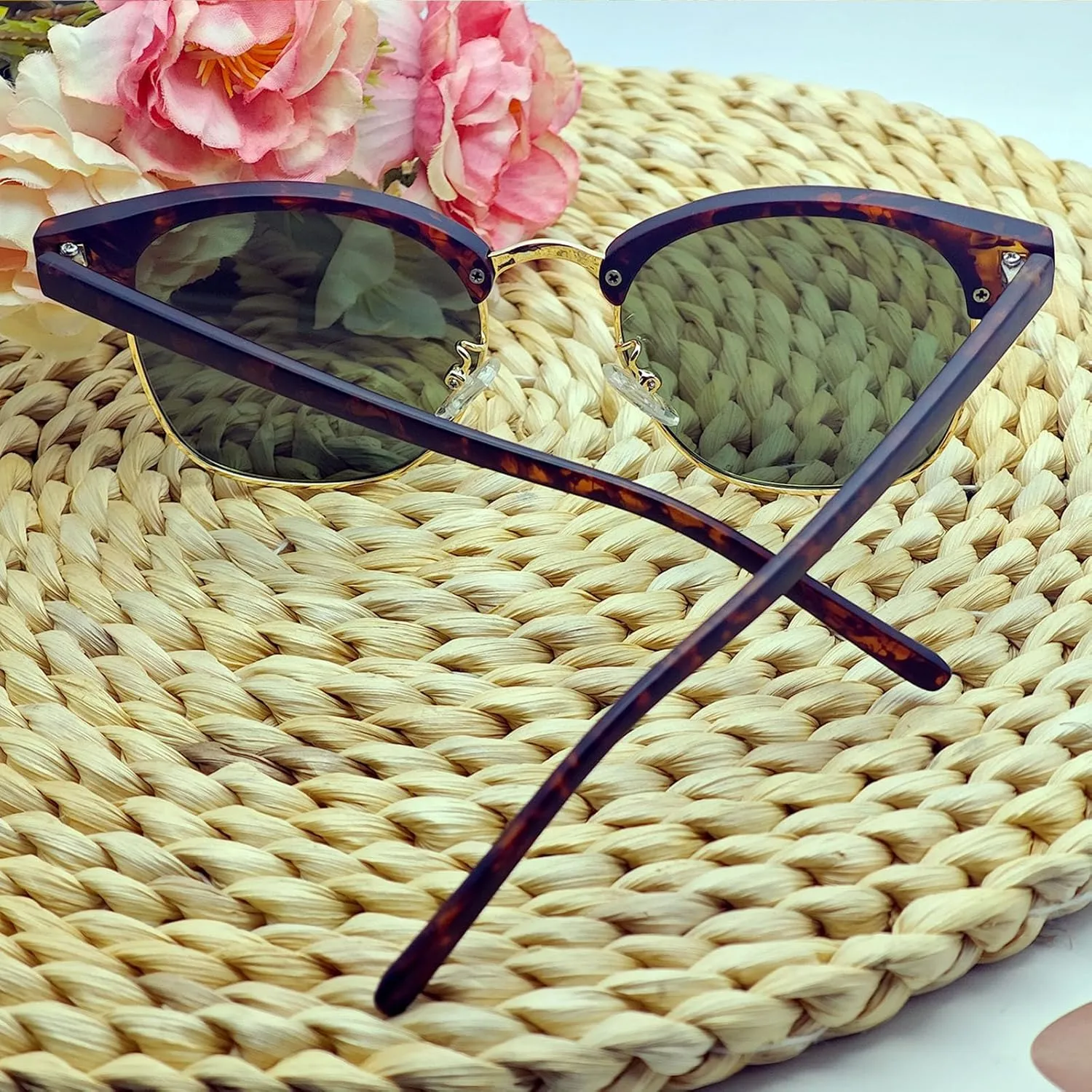 Joopin Vintage Sunglasses Half Frame Sun Glasses Polarized UV Protection Browline Shades for Women Men
