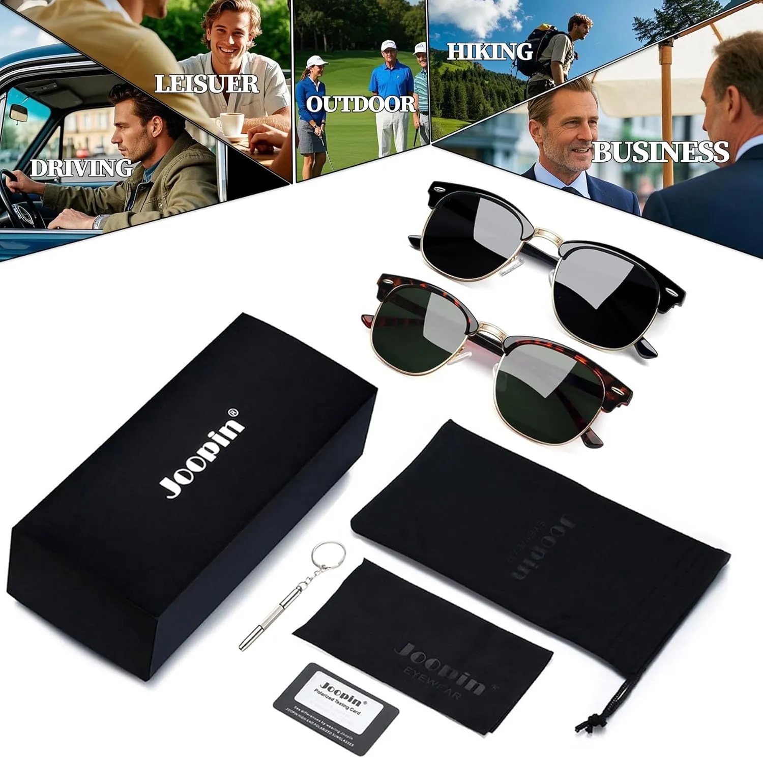Joopin Vintage Sunglasses Half Frame Sun Glasses Polarized UV Protection Browline Shades for Women Men