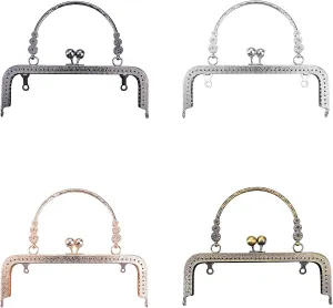 Joy.Box 4pcs Clutch Square Embossed Metal Purse Frame Coin Bag Kiss Clasp Lock, Frame Coin Purse for Bag Sewing DIY Craft (Mixed color, 18CM)