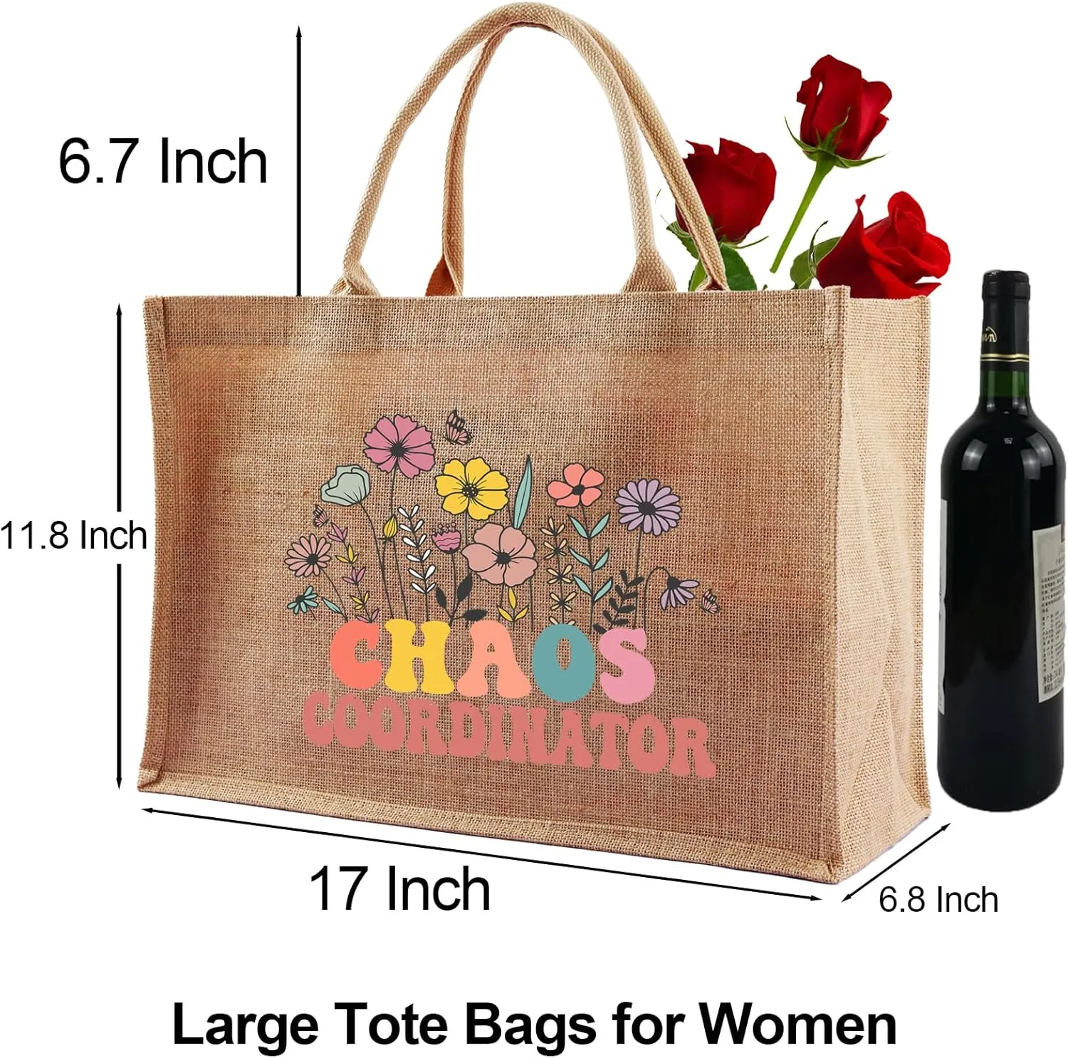 Jute Tote Bags for Women, Appreciation Gifts for Teacher, Women, Mom for Christmas, New Year, Mothers Day