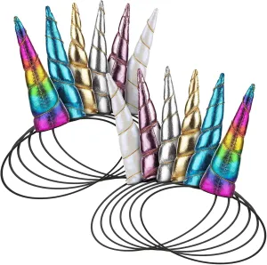 Juvale 12-Pack Unicorn Headbands for Girls - Elastic Metallic Plush Horns for Birthday, Costumes Accessories