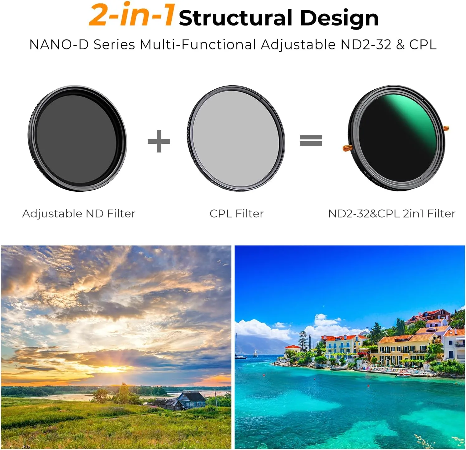 K&F Concept 77mm Variable Fader ND2-32 ND Filter and CPL Circular Polarizing Lens Filter in 1 for Camera Lens Waterproof Neutral Density Polarizer Filter (Nano-D Series)
