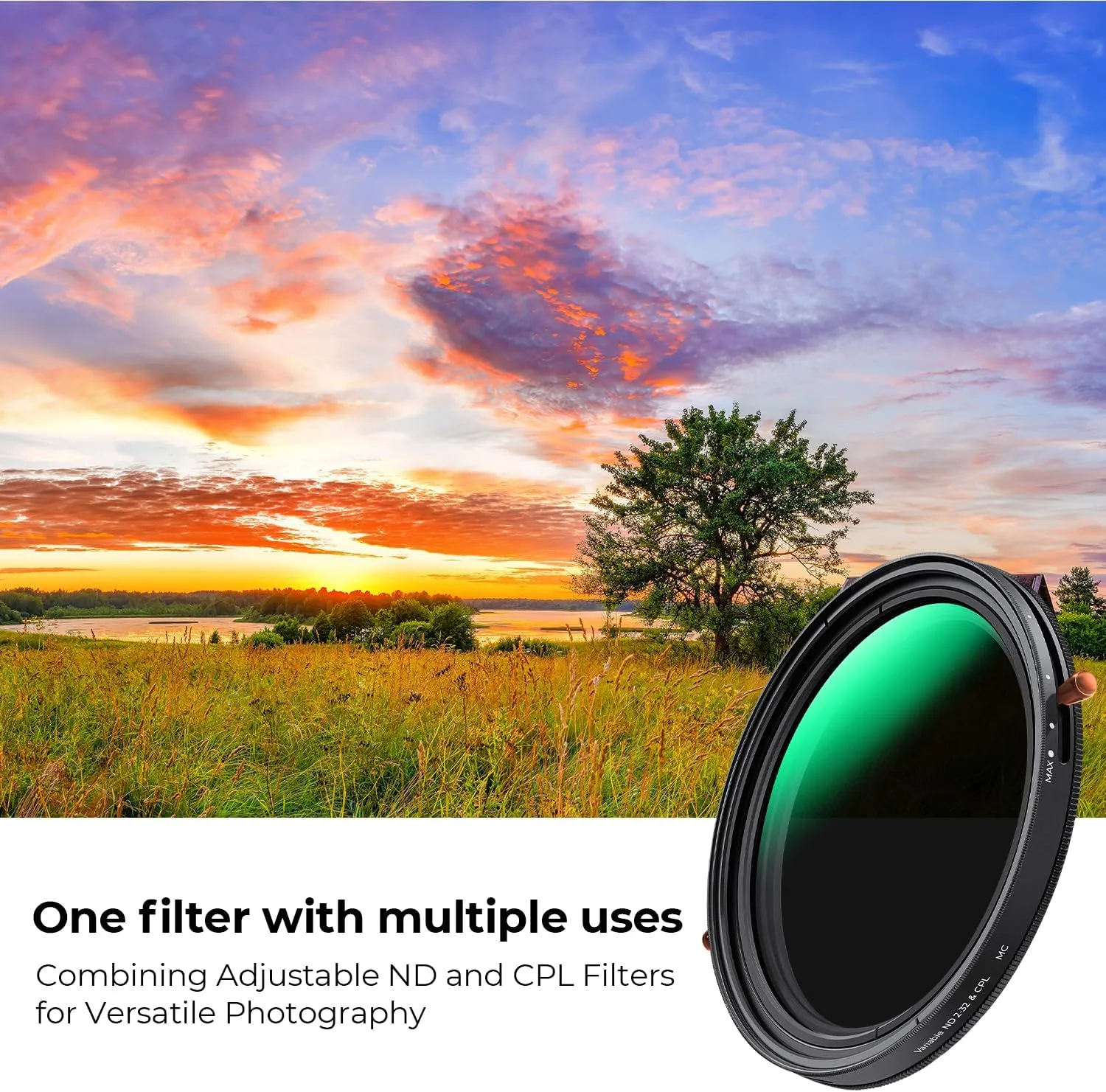 K&F Concept 77mm Variable Fader ND2-32 ND Filter and CPL Circular Polarizing Lens Filter in 1 for Camera Lens Waterproof Neutral Density Polarizer Filter (Nano-D Series)