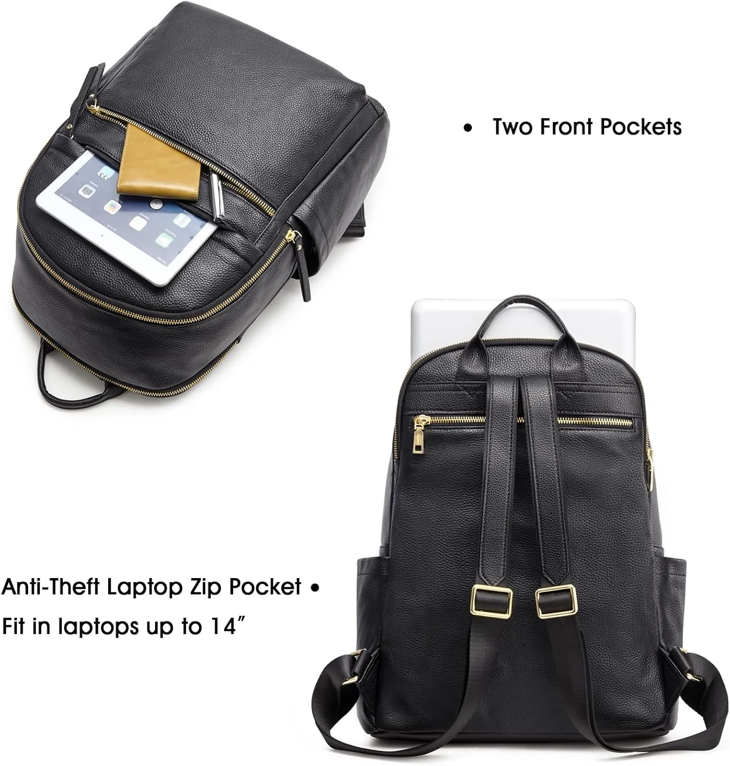 Kattee Genuine Leather Backpack Purse for Women Multi-functional Elegant Daypack Soft Leather Shoulder Bag Shopping Trip, Large, Black