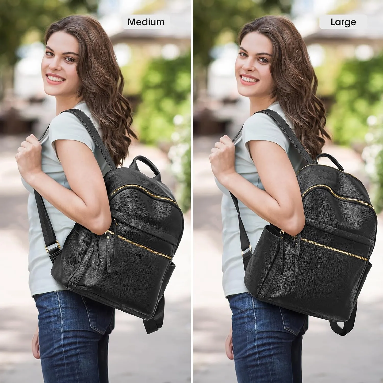Kattee Genuine Leather Backpack Purse for Women Multi-functional Elegant Daypack Soft Leather Shoulder Bag Shopping Trip, Large, Black