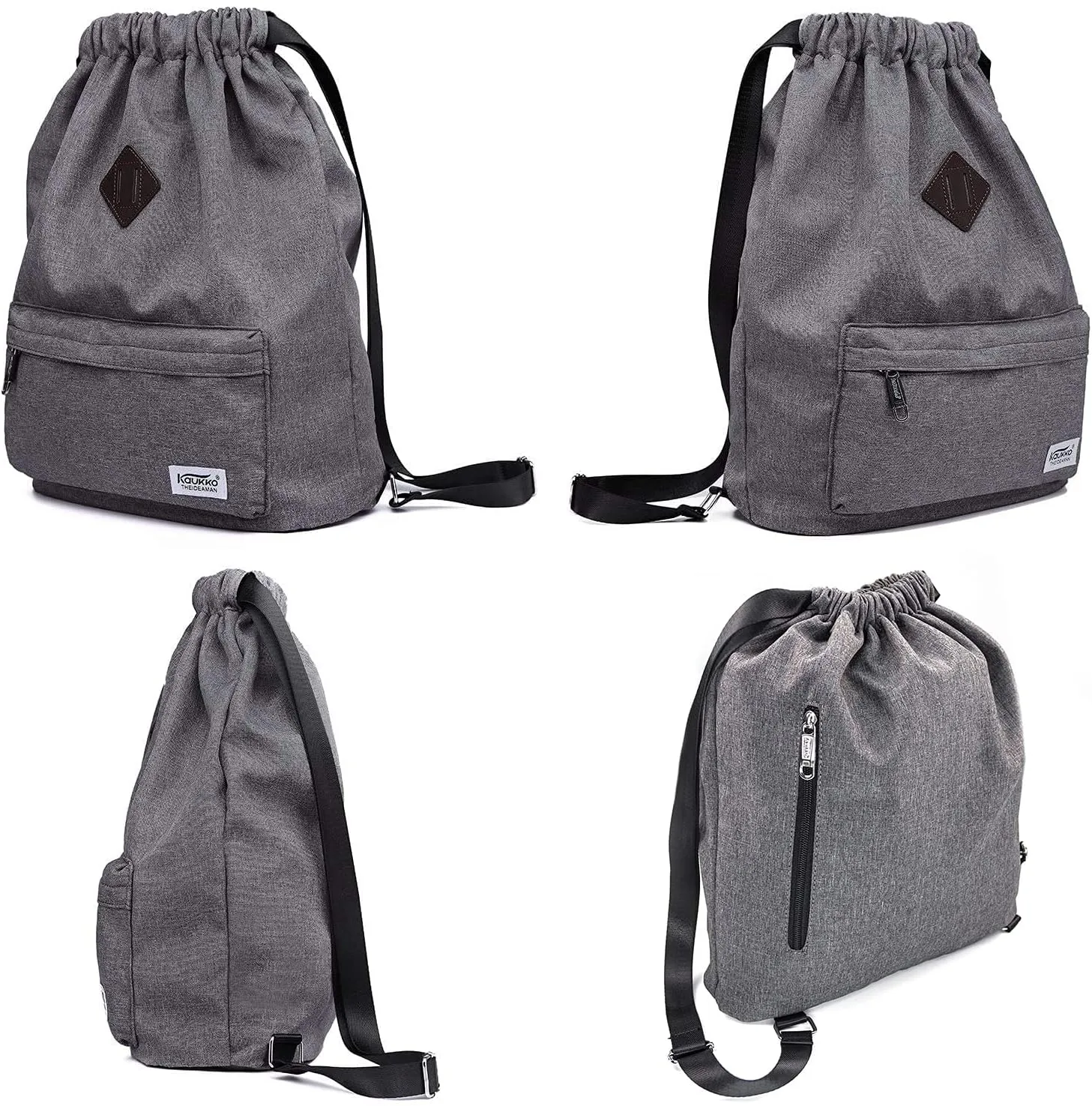 KAUKKO Drawstring Sports Backpack Gym Yoga Bag Shoulder Rucksack for Men and Women (4-GREY)