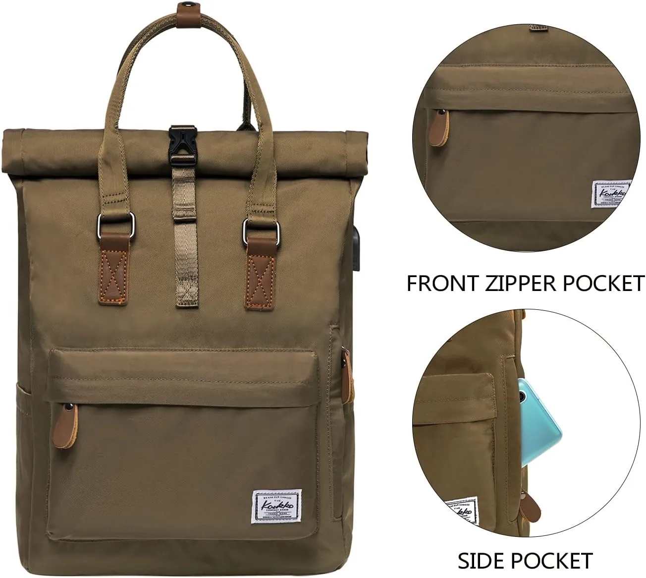 KAUKKO Stylish Oxford Fabric Backpack Travel Rucksack lightweight Hiking Bag Satchel (47green)