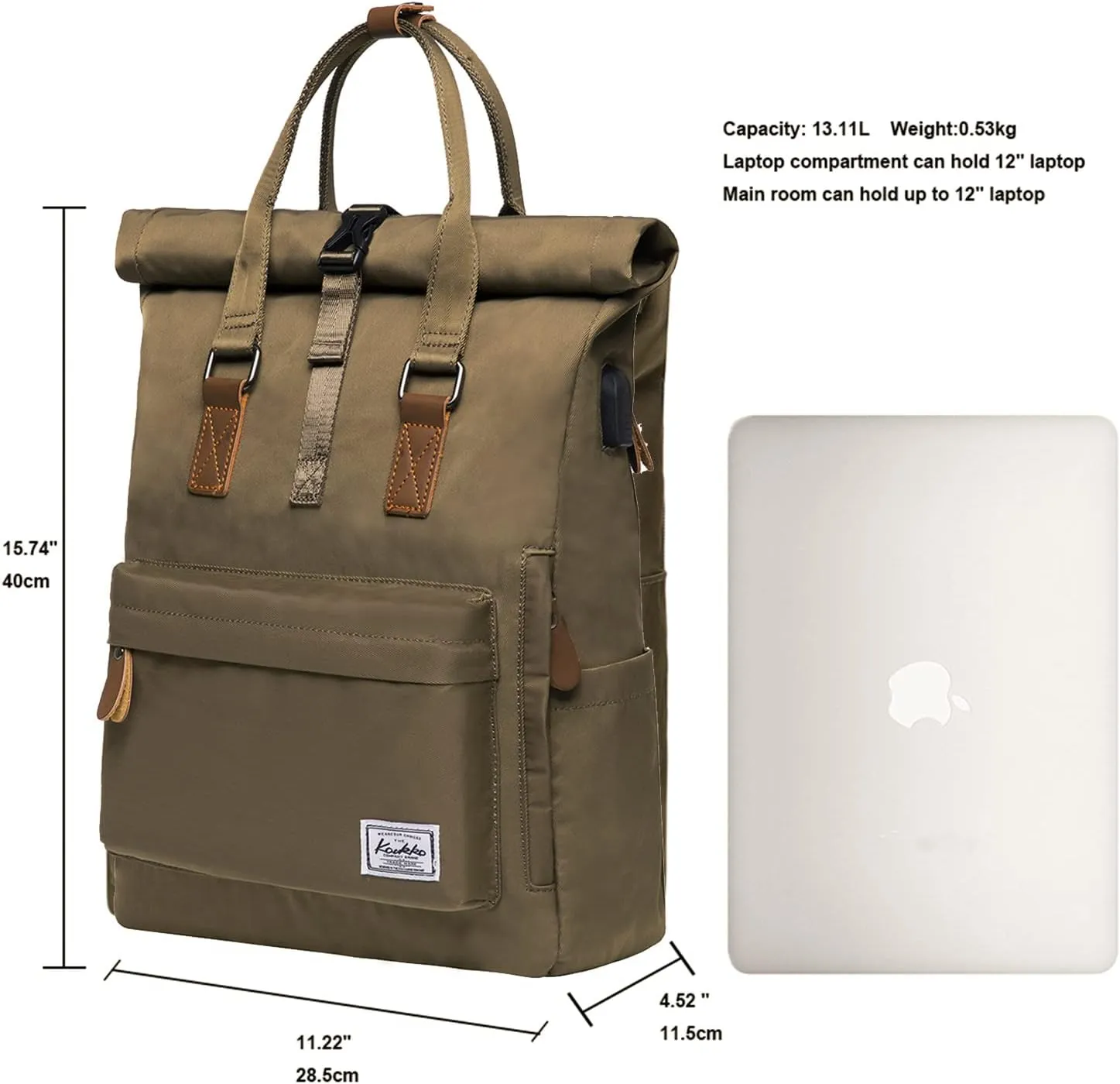 KAUKKO Stylish Oxford Fabric Backpack Travel Rucksack lightweight Hiking Bag Satchel (47green)
