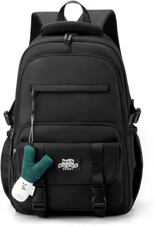 Kawaii Backpack with Cute Accessories Pendant Travel Bag Large Outdoor Waterproof Casual Daypack Women Men (Black)