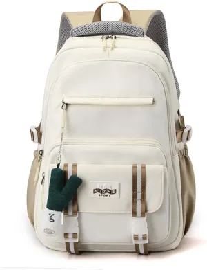 Kawaii Backpack with Cute Accessories Pendant Travel Bag Large Outdoor Waterproof Casual Daypack Women Men (White)