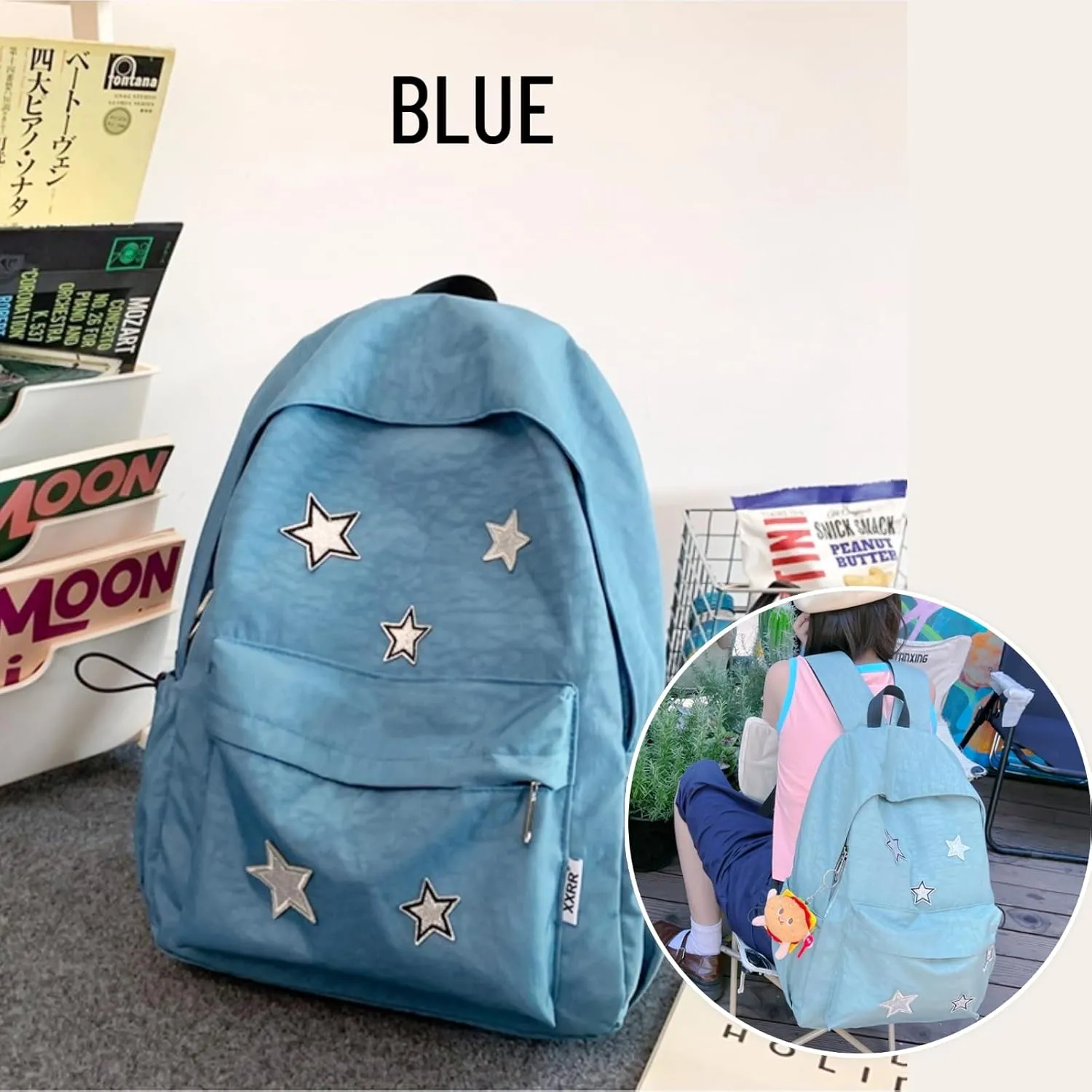 Kawaii Backpack with Cute Accessories Pendant Travel Casual Daypack Lightweight Laptop Bags Outdoor Women (Blue)
