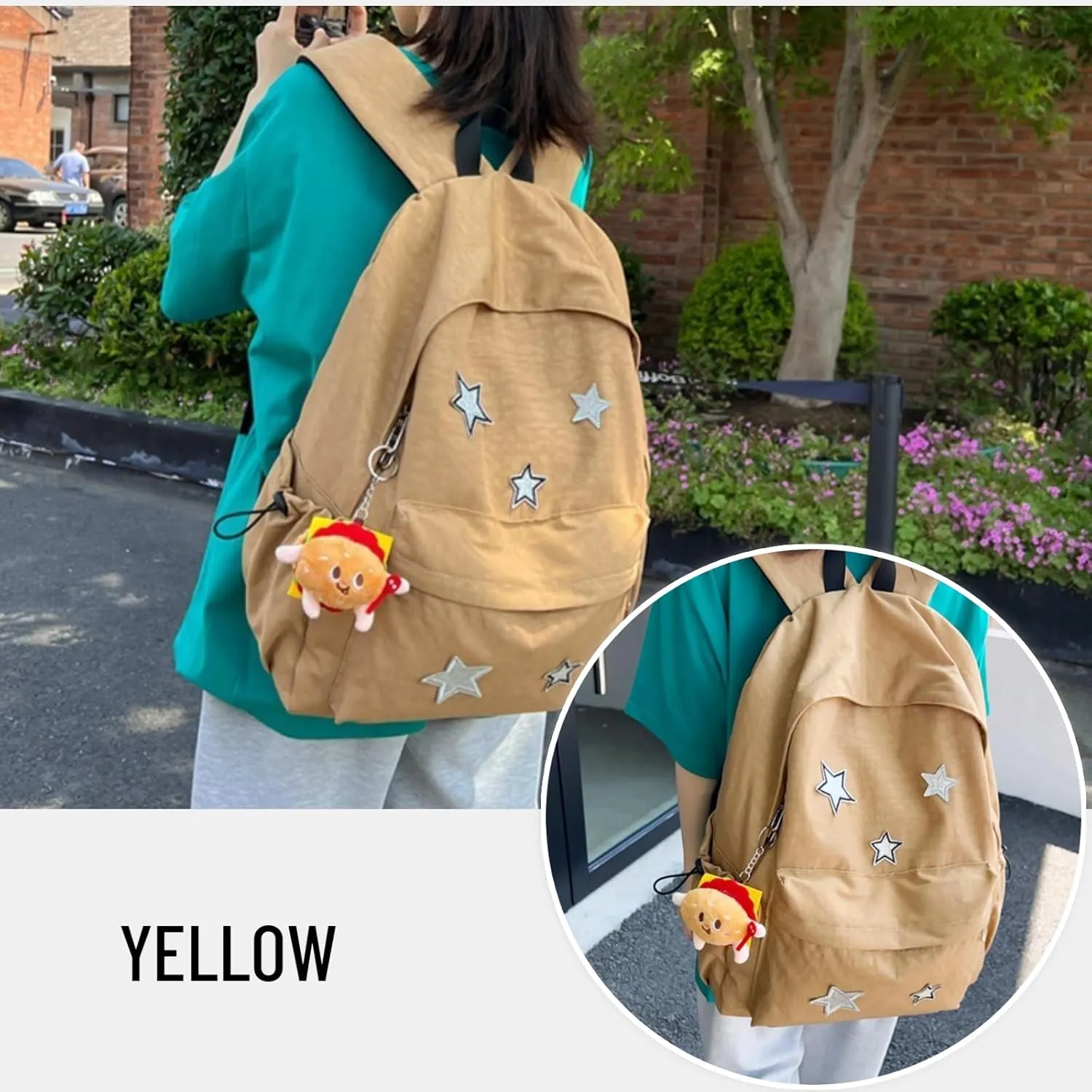 Kawaii Backpack with Cute Accessories Pendant Travel Casual Daypack Lightweight Laptop Bags Outdoor Women (Yellow)
