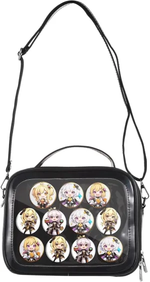 Kawaii ITA Cross Bag, ITA Bag with Clear Insert Pin Display, Anime Cosplay Shoulder Bag, Women Crossbody Purse for Lolita Lovers, Japanese Messenger Bag, Waterproof Multi-Pocket Pin Display Handbag