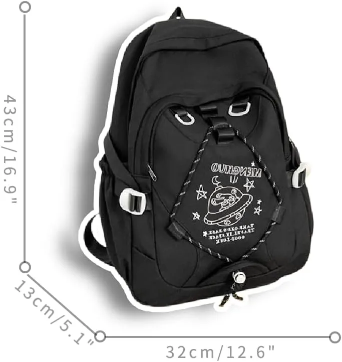 Kawaii Lightweight Waterproof Aesthetic Backpack Crossbody Bag with Cute Accessories (E-Black Backpack)