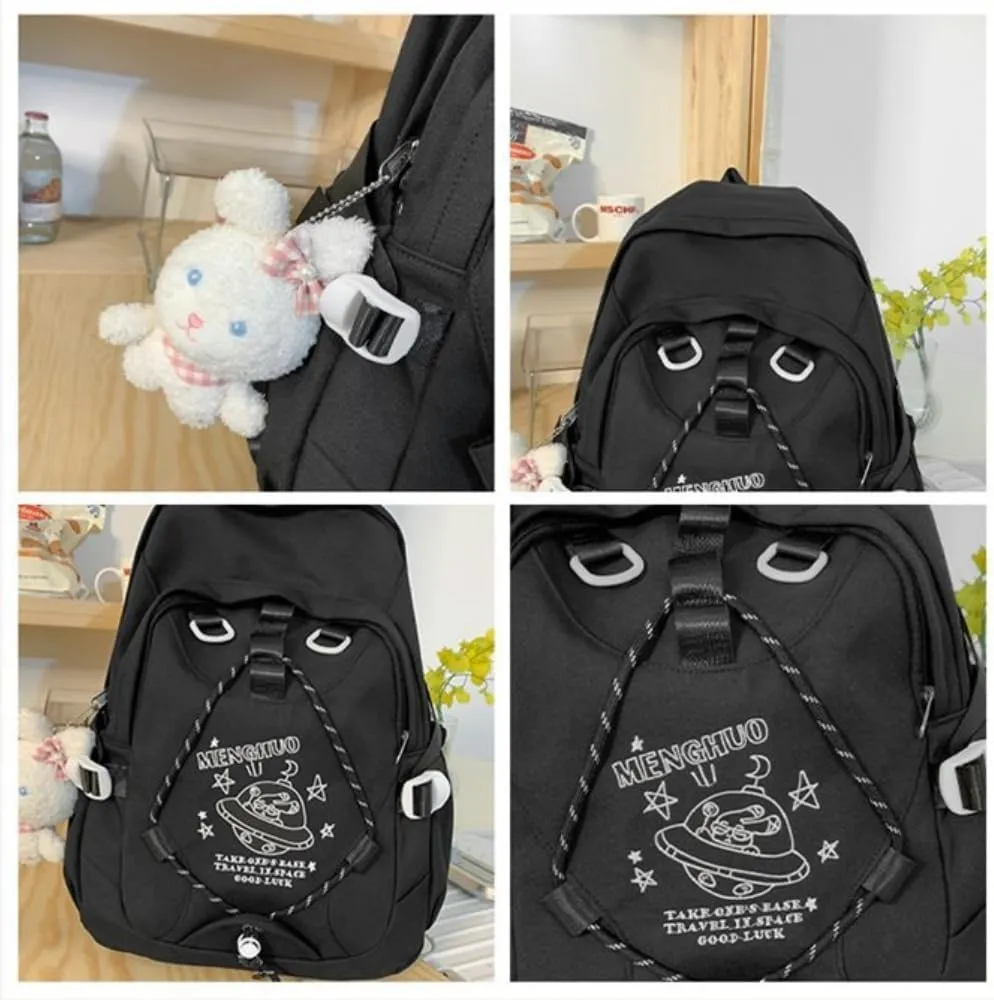 Kawaii Lightweight Waterproof Aesthetic Backpack Crossbody Bag with Cute Accessories (E-Black Backpack)