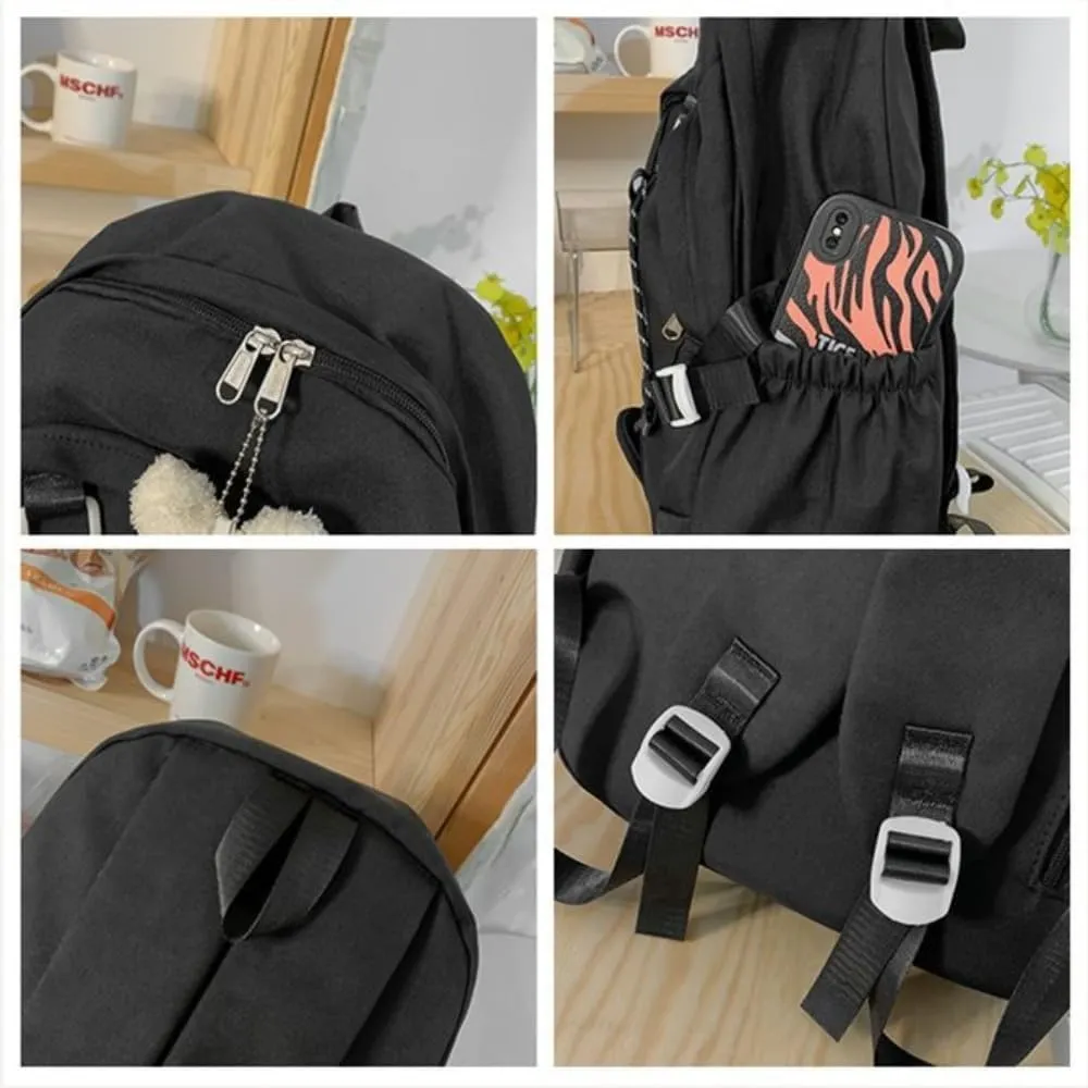 Kawaii Lightweight Waterproof Aesthetic Backpack Crossbody Bag with Cute Accessories (E-Black Backpack)