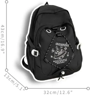 Kawaii Lightweight Waterproof Aesthetic Backpack Crossbody Bag with Cute Accessories (E-Black Backpack)