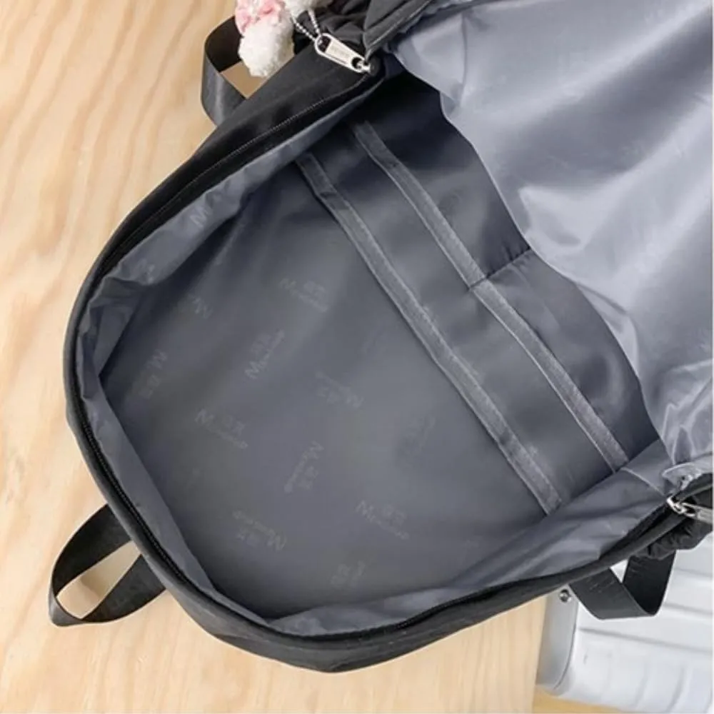 Kawaii Lightweight Waterproof Aesthetic Backpack Crossbody Bag with Cute Accessories (E-Black Backpack)