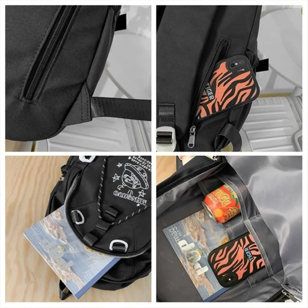 Kawaii Lightweight Waterproof Aesthetic Backpack Crossbody Bag with Cute Accessories (E-Black Backpack)