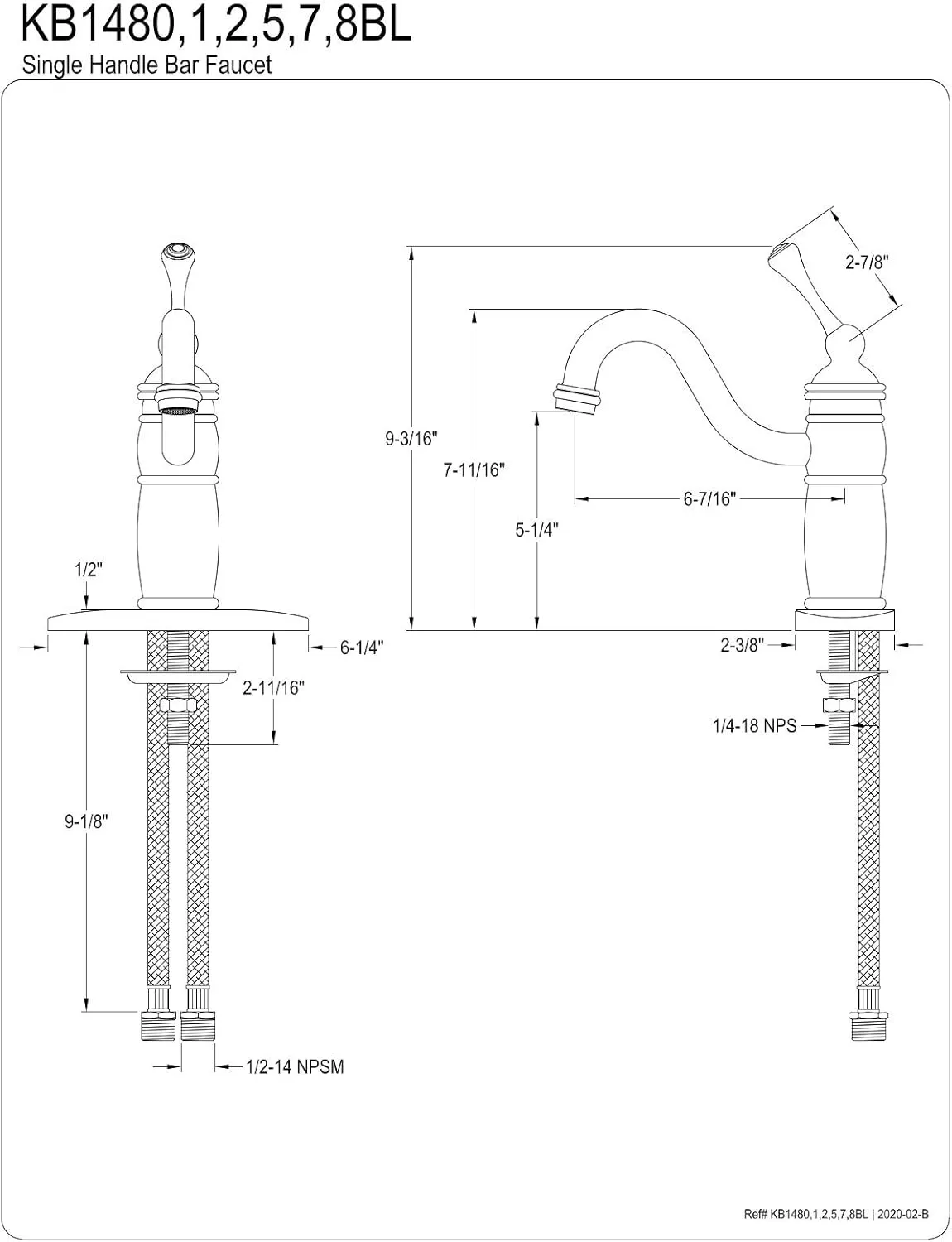 KB Heritage KB1485BL High Arc Bar Faucet with Buckingham Metal Lever Single Handle and Grid Strainer, Oil Rubbed Bronze