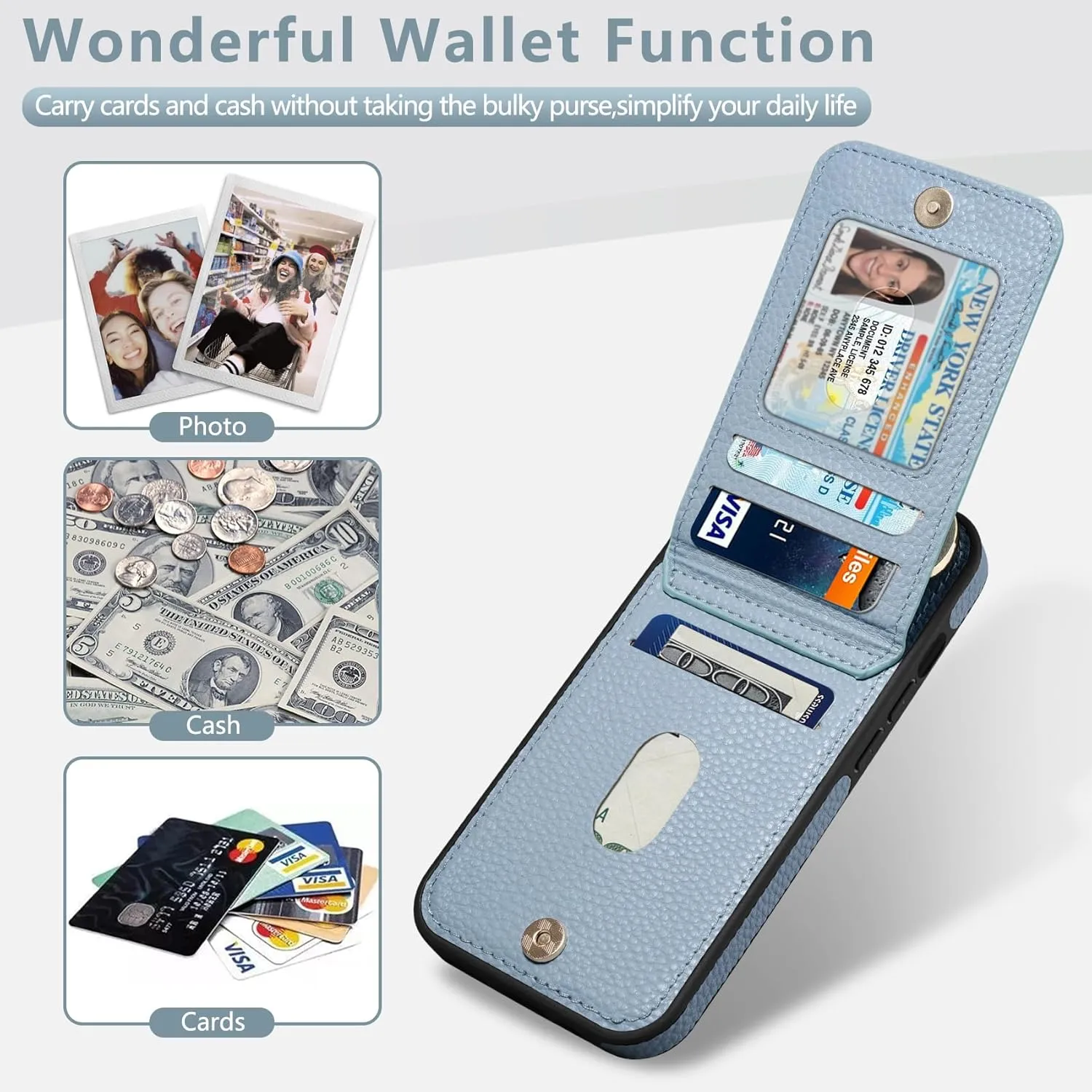 Keallce Case for iPhone 13 6.1'', Detachable Crossbody Case Wallet with RFID Blocking Card Holder, 360?Ring Stand, Folio Leather Phone Cover Shoulder Lanyard Strap Lady for iPhone 13 2021 5G, Blue