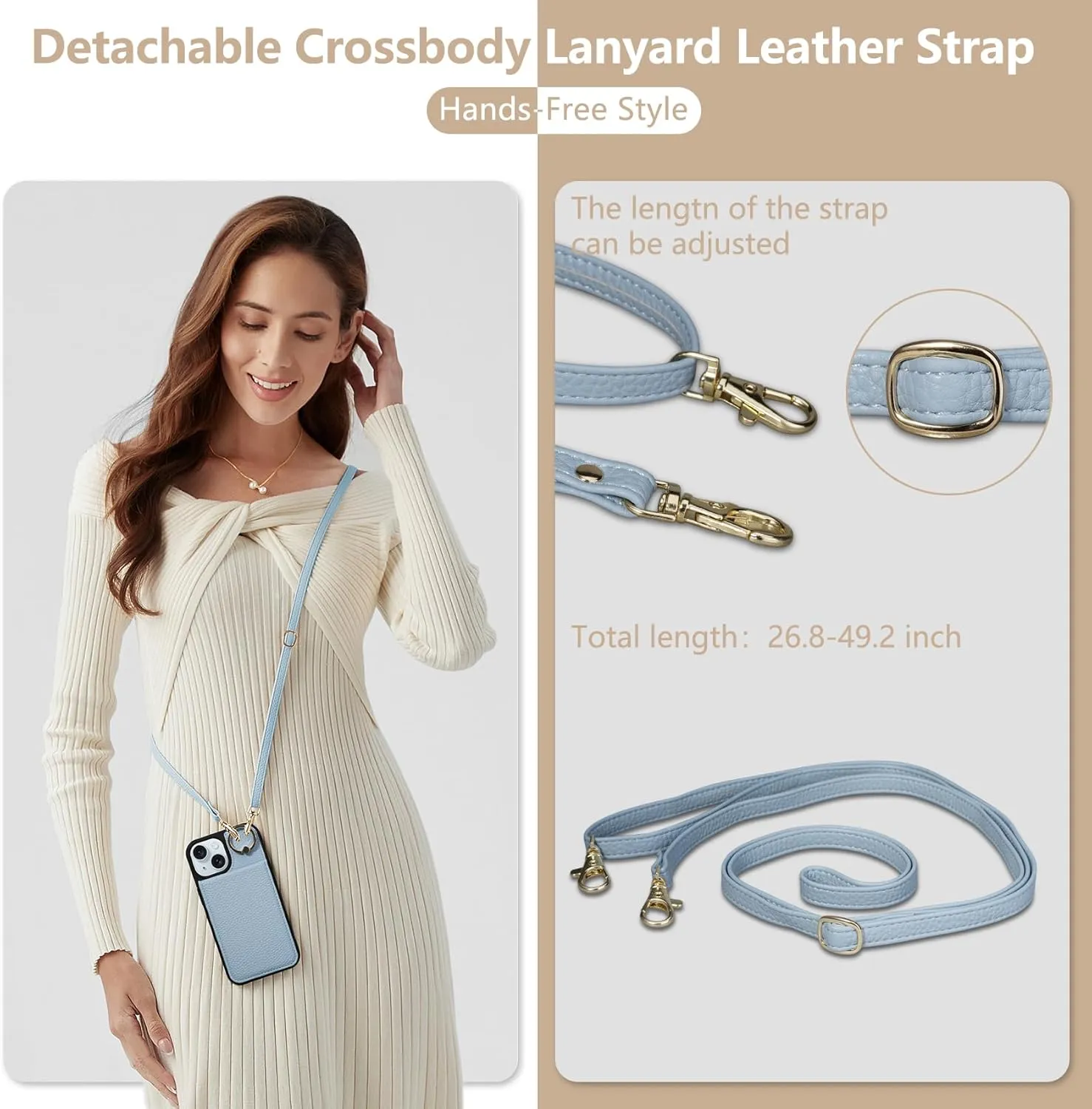 Keallce Case for iPhone 13 6.1'', Detachable Crossbody Case Wallet with RFID Blocking Card Holder, 360?Ring Stand, Folio Leather Phone Cover Shoulder Lanyard Strap Lady for iPhone 13 2021 5G, Blue