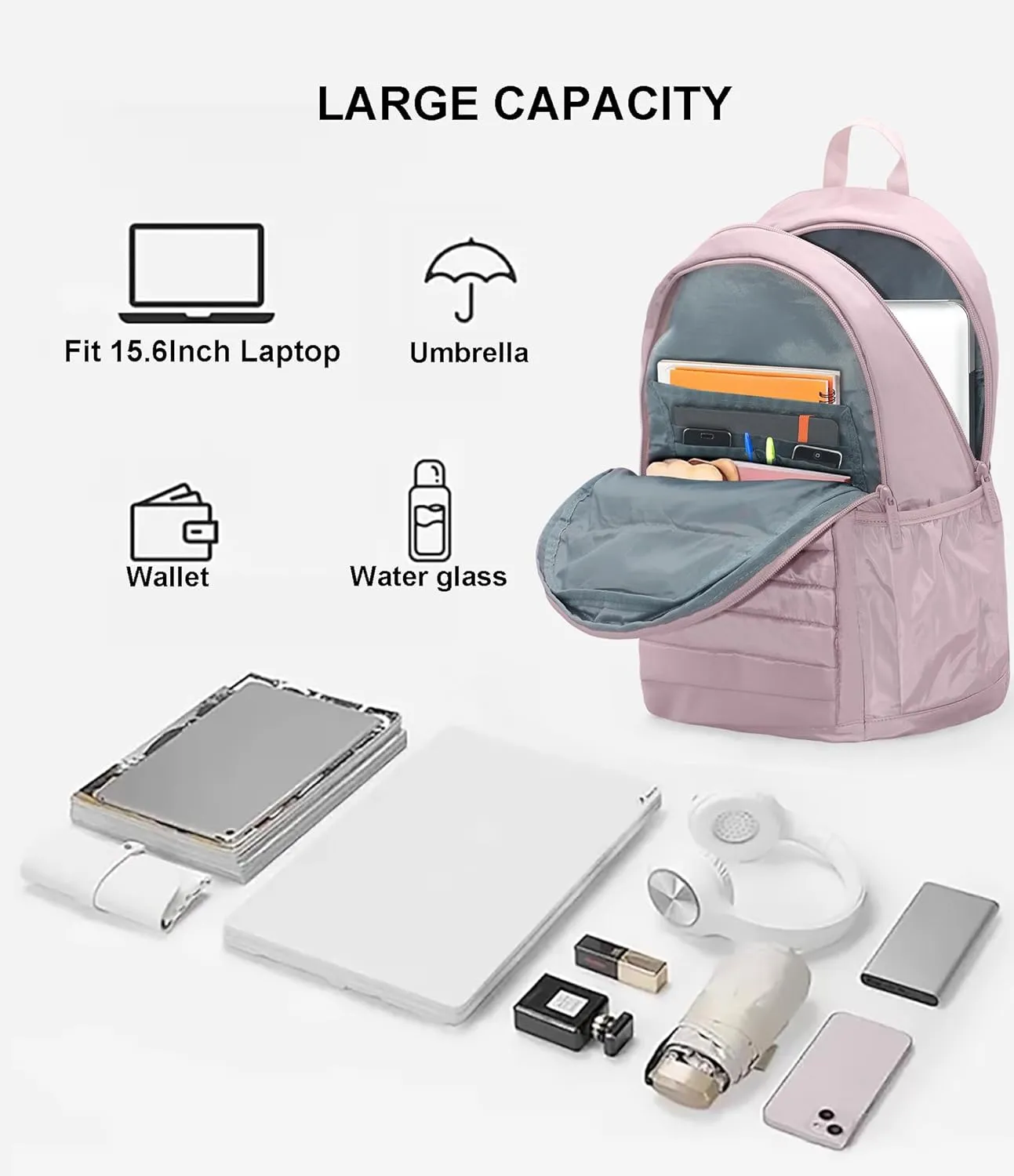 KEOFID Travel Backpack for Women Carry-On, Work Backpack Purse for Women, Anti-Theft Womens backpacks, Casual Back pack for College (Light Pink)