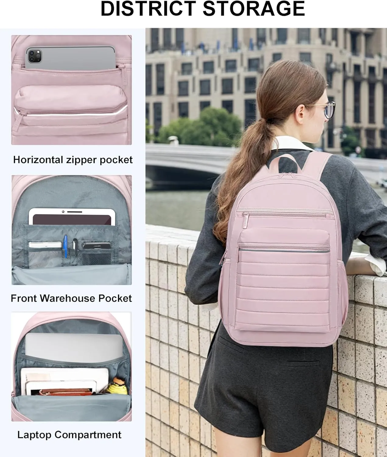 KEOFID Travel Backpack for Women Carry-On, Work Backpack Purse for Women, Anti-Theft Womens backpacks, Casual Back pack for College (Light Pink)
