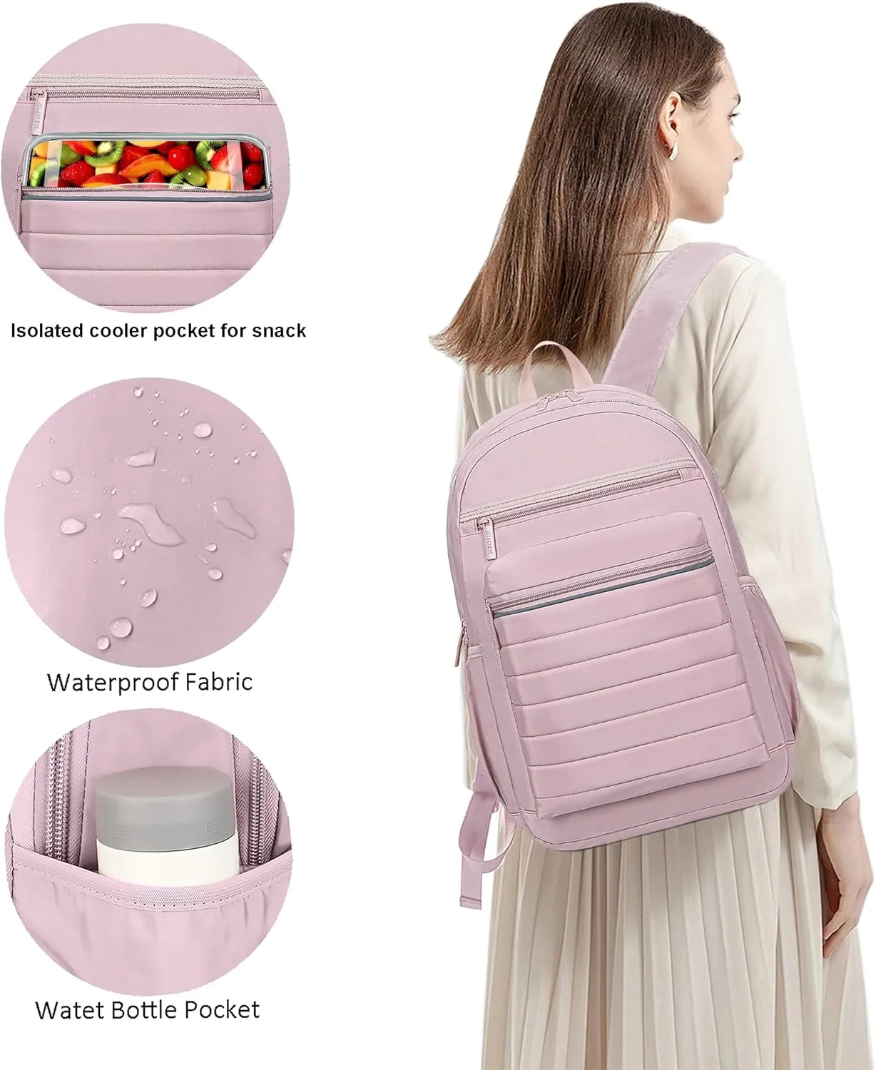 KEOFID Travel Backpack for Women Carry-On, Work Backpack Purse for Women, Anti-Theft Womens backpacks, Casual Back pack for College (Light Pink)